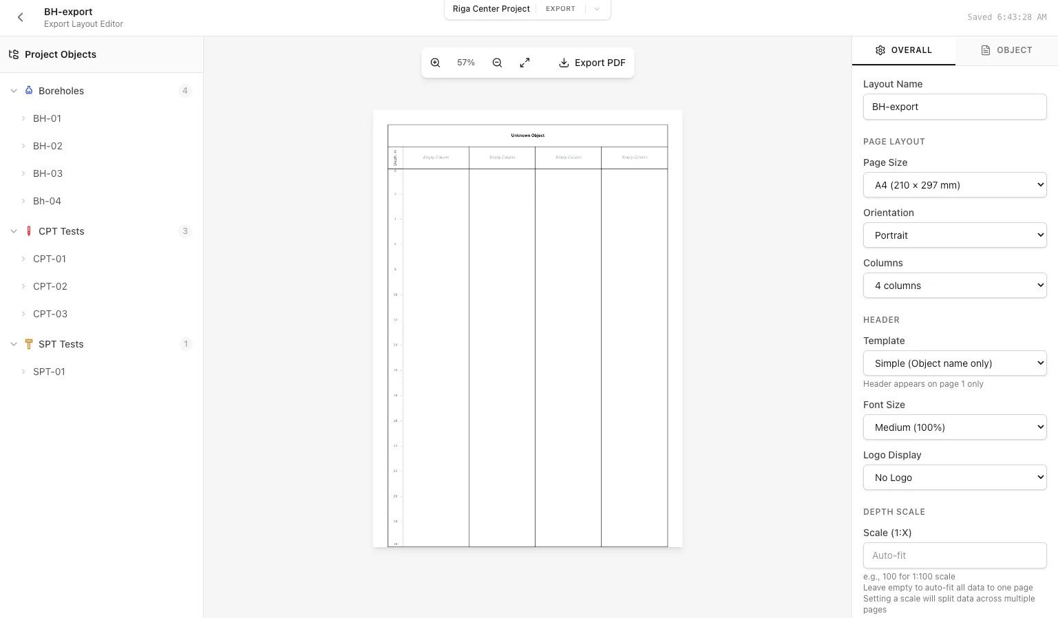 Export layout editor overview